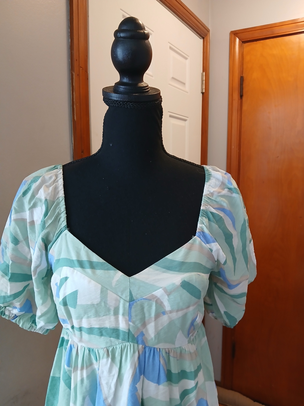 Nine West Smocked Pastel Mint Puff-Sleeve Mini Dress Multi Color Women's XS - Picture 3 of 8
